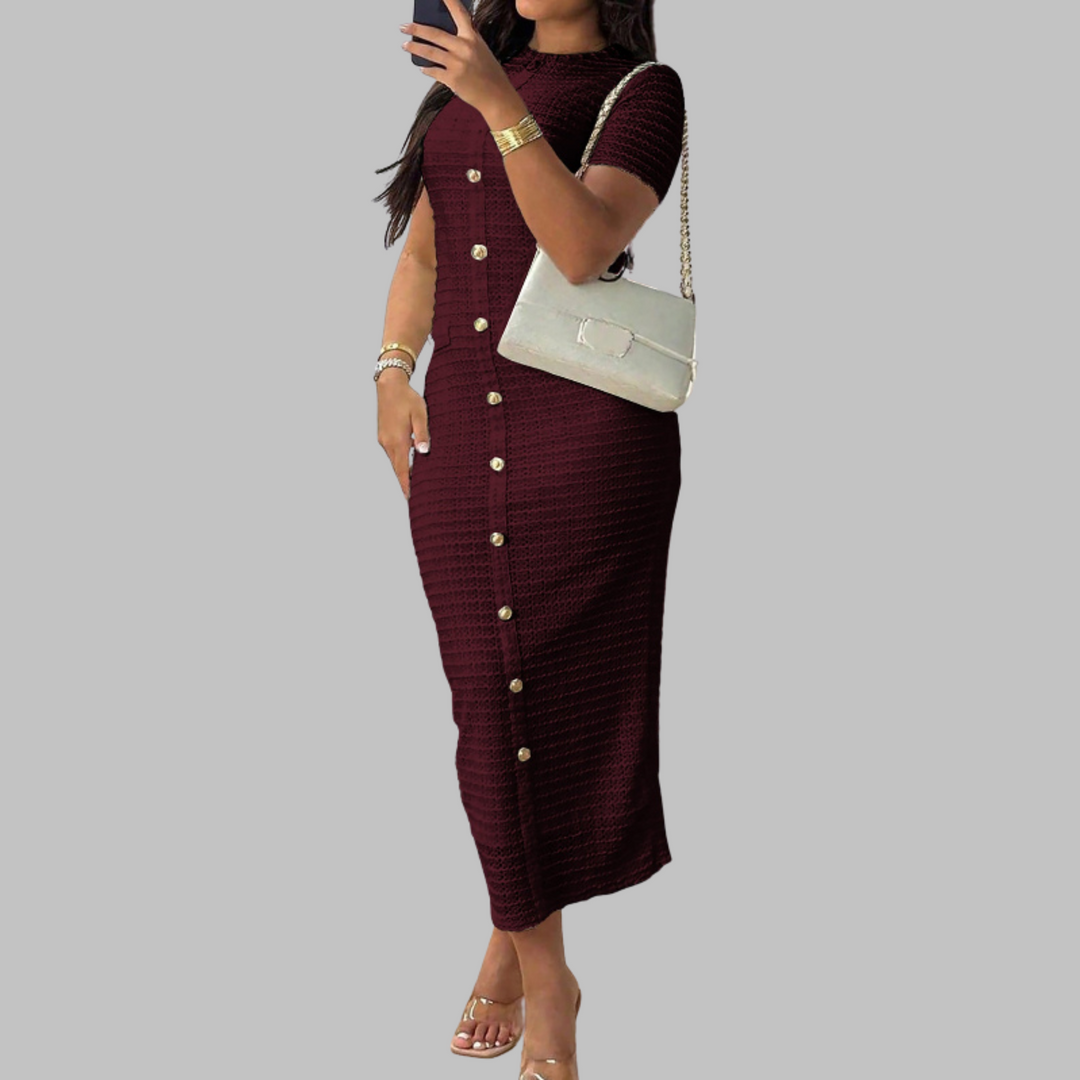 REGAN™ - Elegant Round Neck Fake Button Dress