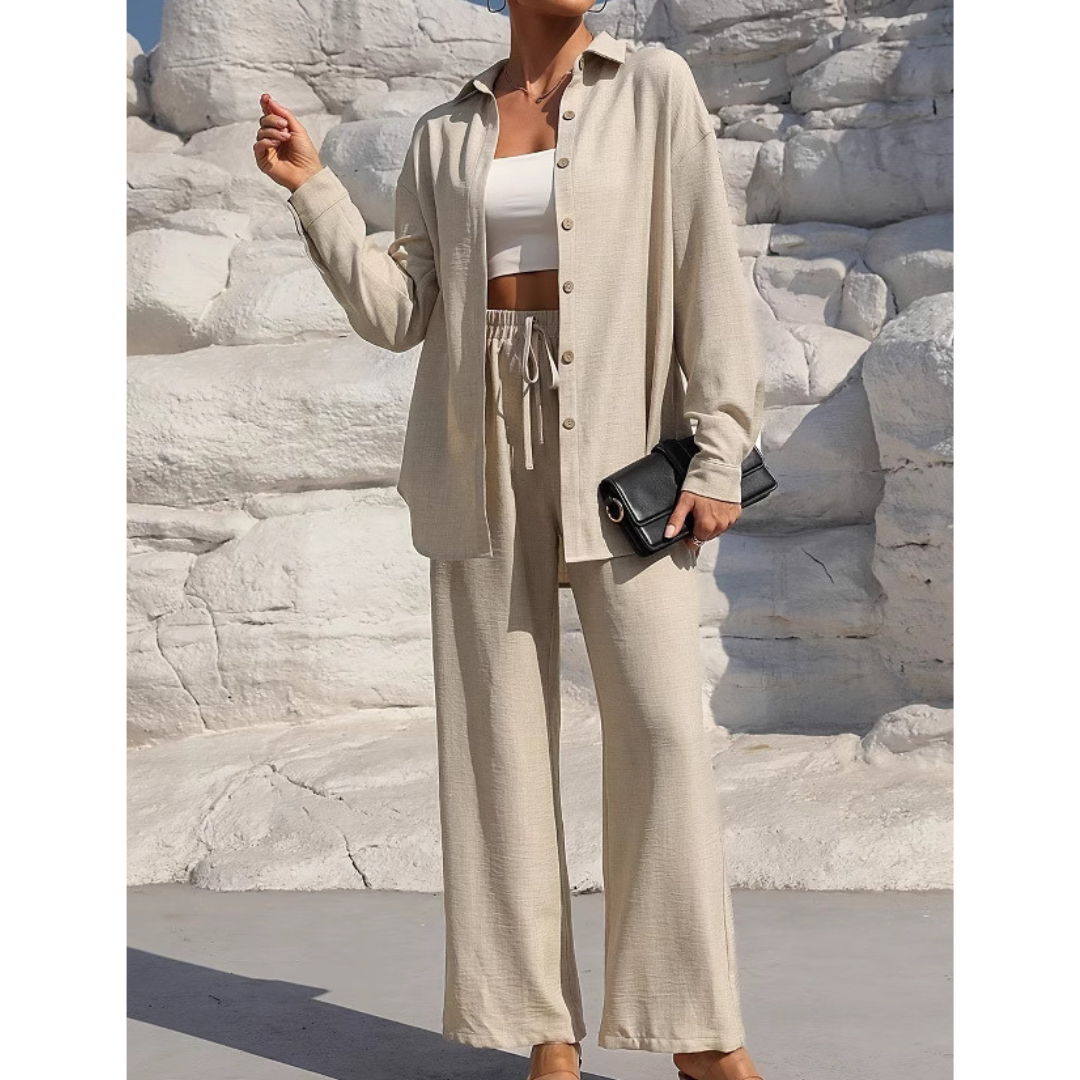 VANORA™ – Comfy Long Sleeve Blouse and Trouser Co-ord Set