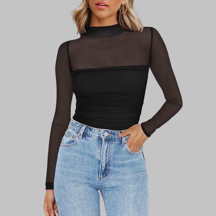 VEGA™ - Chic Sheer Mesh See-Through Long Sleeve Top