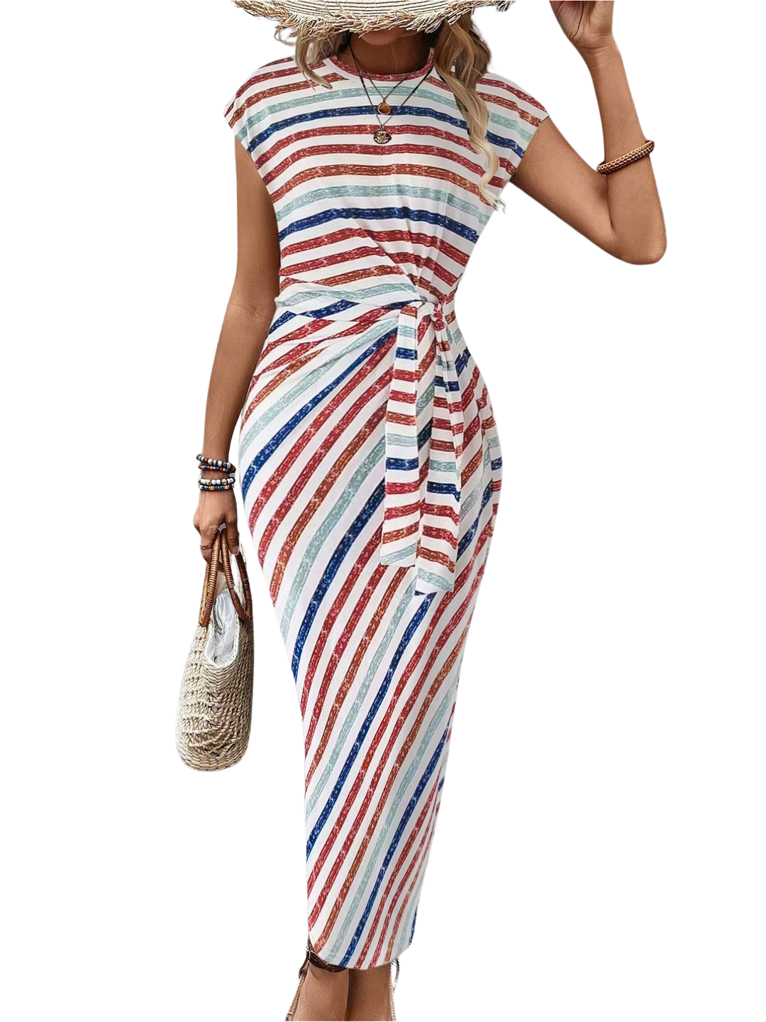 ISMERIE™ – Striped Knit Bodycon Maxi Dress