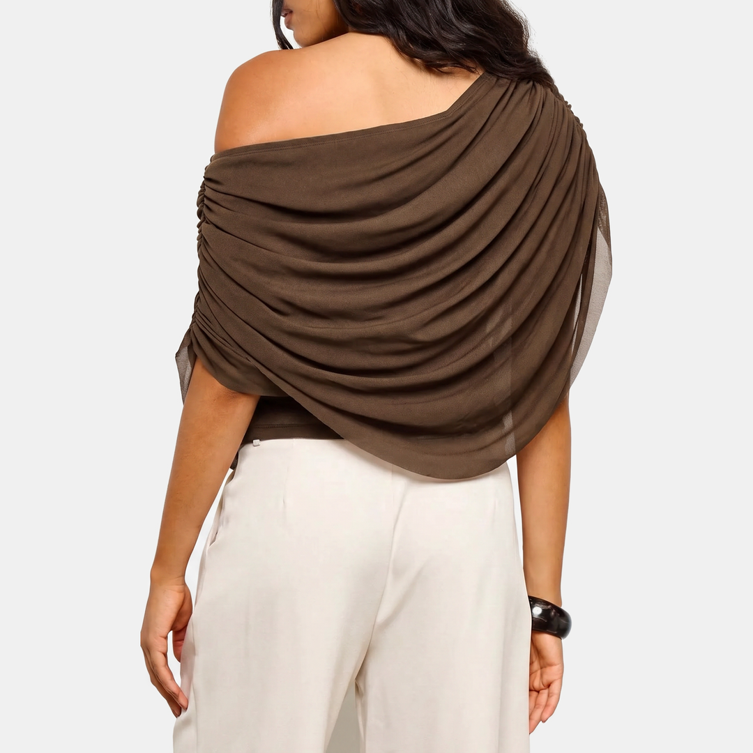 Women's Cape Style Draped Off Shoulder Cropped Blouse