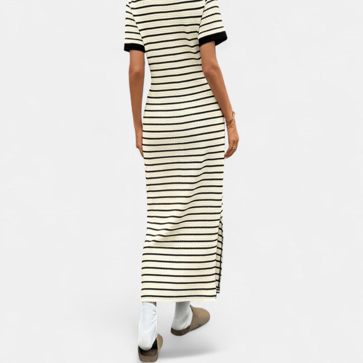 PALLIE™ – Polo Neck Striped Knit Dress