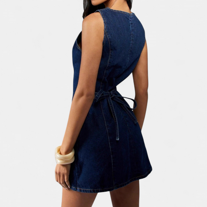 DEXIE™ – Retro Sleeveless A-Line Denim Dress