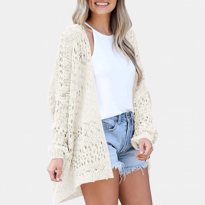 FIORELLA™ – Boho Hollow-Out Knit Cardigan