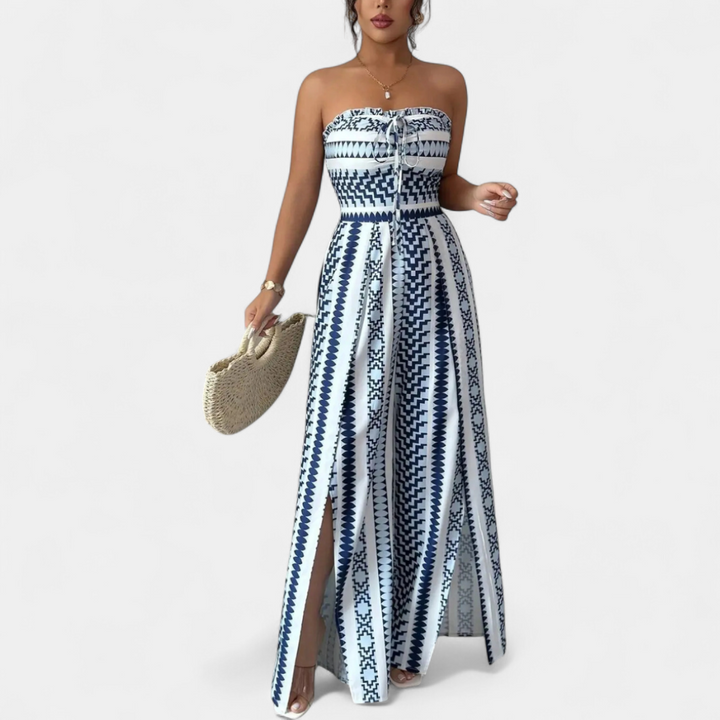 SOLARA™ – Boho Leaf Print Wide Leg Jumpsuit