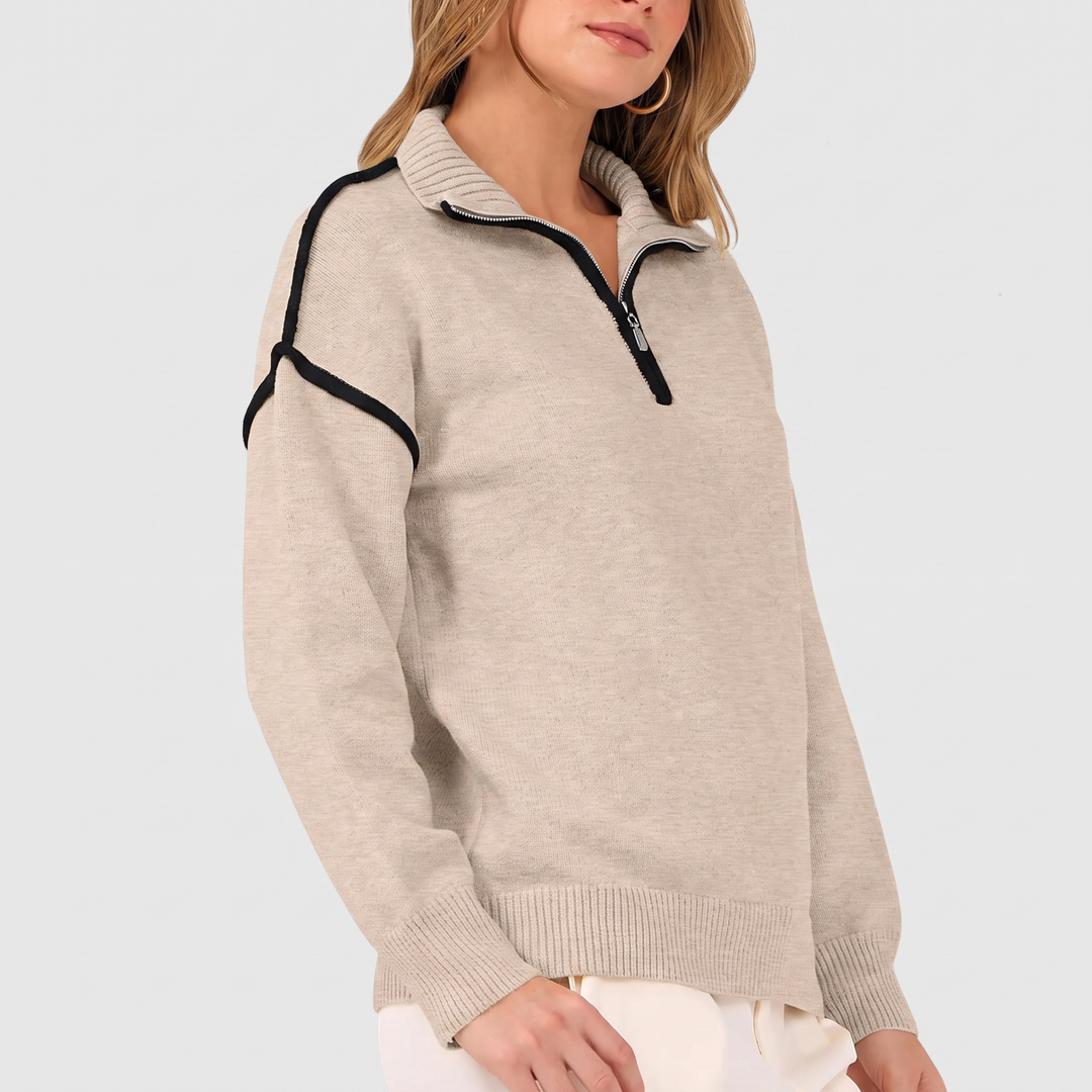 Women's Color Block Half Zip Knit Pullover Sweater