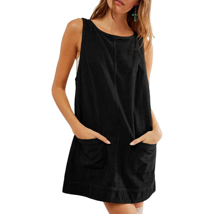 CATALEYA™ - Corduroy Overall Dress with Round Neck and A-Line Skirtall