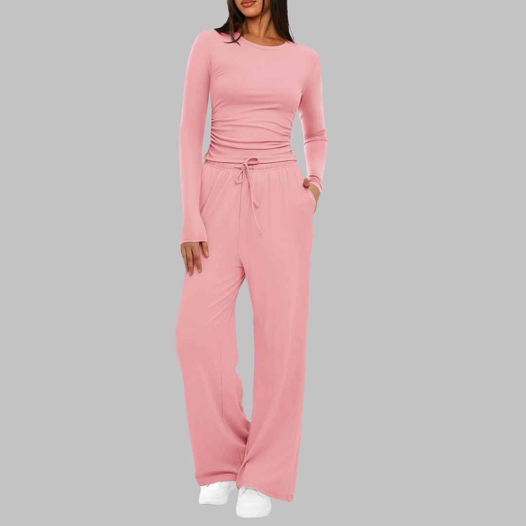 BELLE™ - Casual Long Sleeve Top and Wide Leg Pants Set