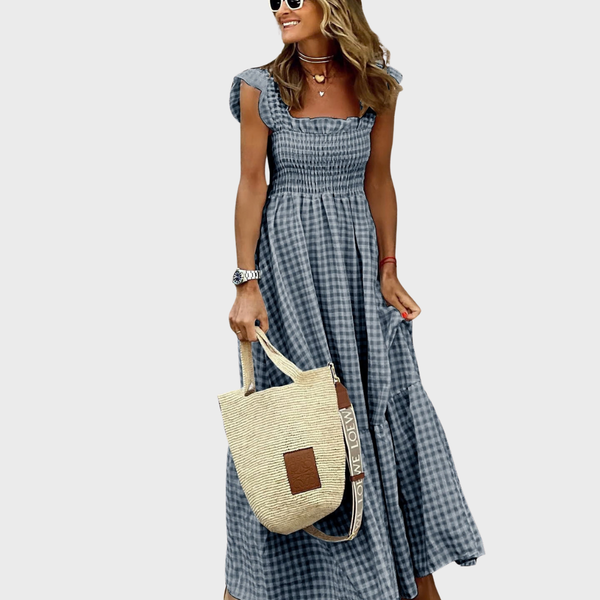 NANCY™ - Chic Retro Plaid Smocked Dress