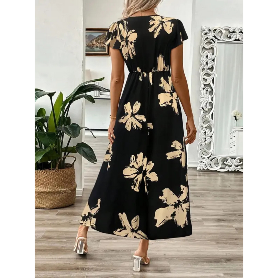 ZOELLA™ – Elegant Summer Printed Short Sleeve Maxi Dress