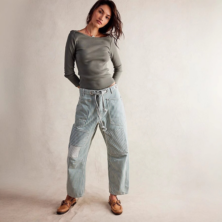 PERLAH™ – Chic Stripe Drawstring Wide-Leg Pants