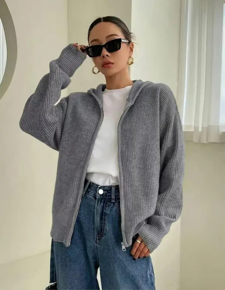 LARALI™ - Casual Zip-Up Hooded Long Sleeve Cardigan