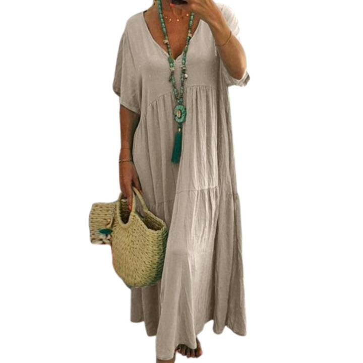 VIVIANI™ – Comfy V-Neck Casual Ruffle Boho Dress