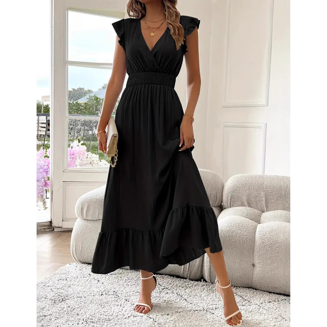 AVALERI™ - Elegant Shirred V-Neck Summer Maxi Dress