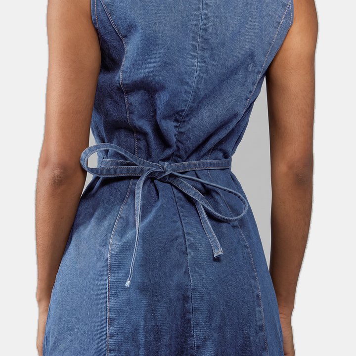Women's Sleeveless Zip Front A Line Denim Dress