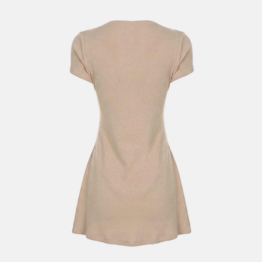 Women's Button Front Deep V-Neck Short Sleeve A Line Dress