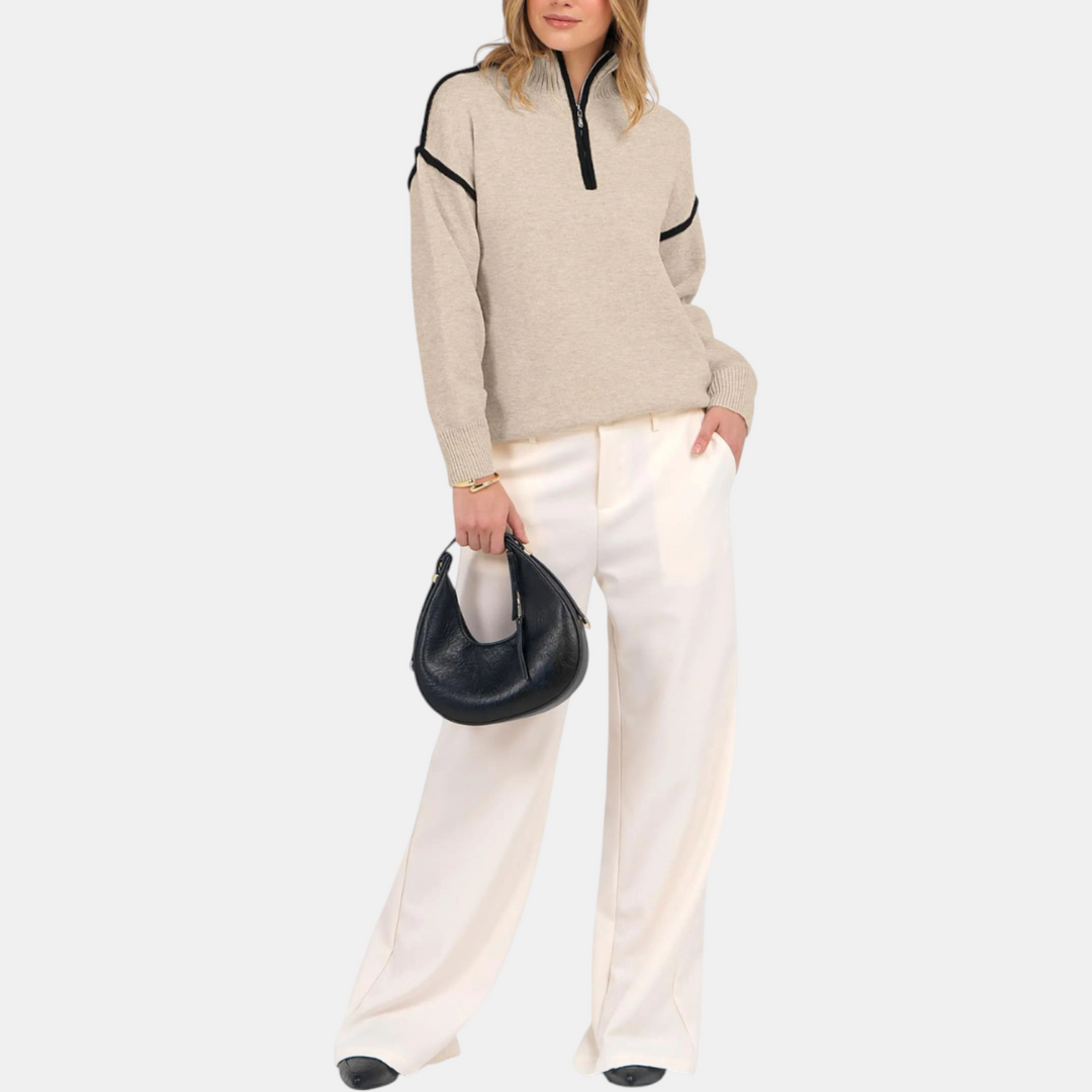 Women's Color Block Half Zip Knit Pullover Sweater
