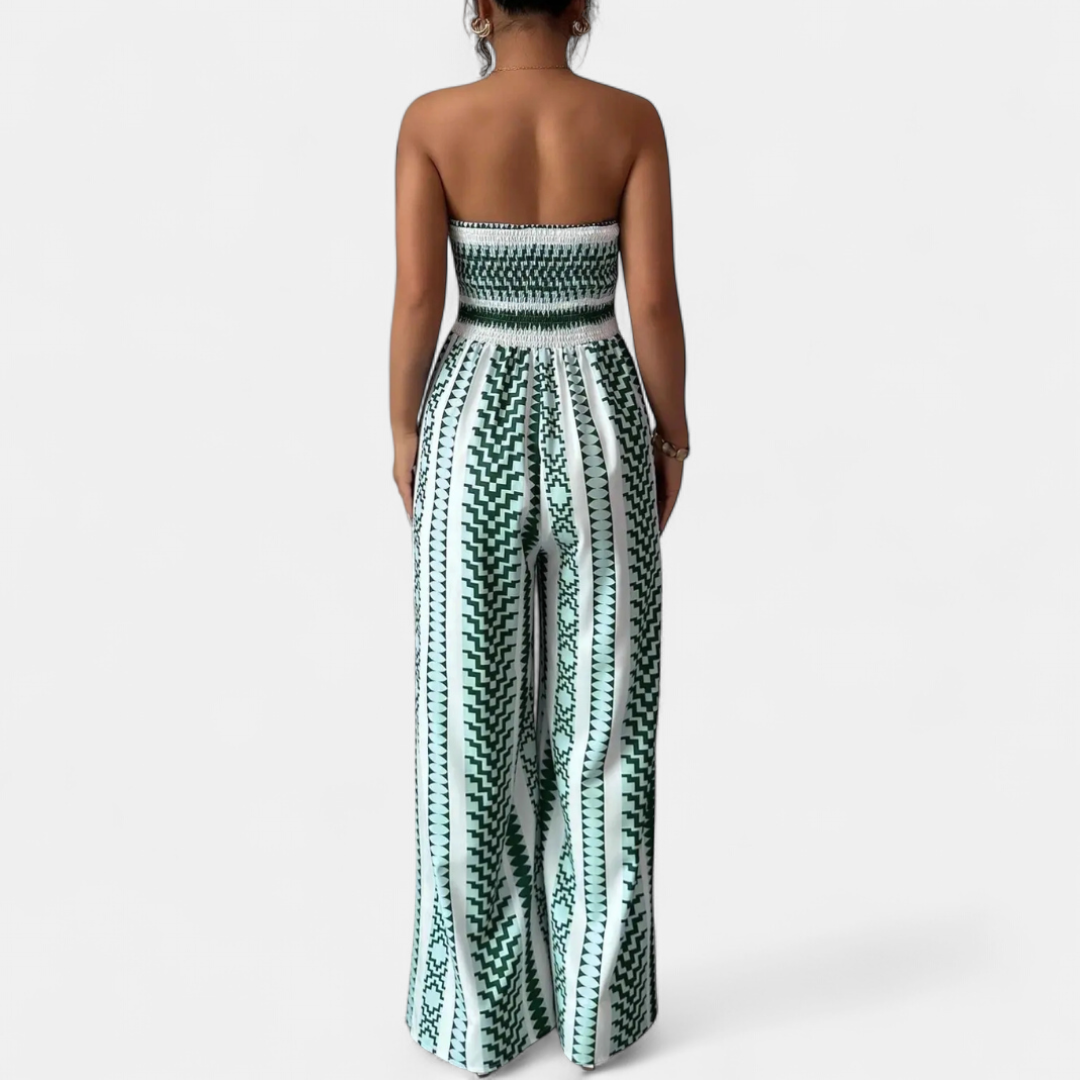 SOLARA™ – Boho Leaf Print Wide Leg Jumpsuit
