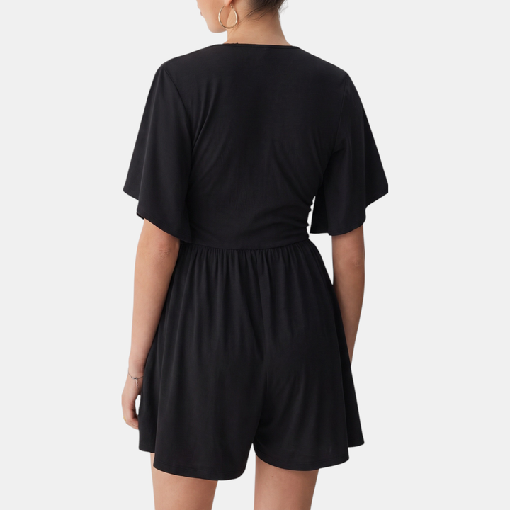 Women's Ruched High Waist Wide Leg V-Neck Summer Romper
