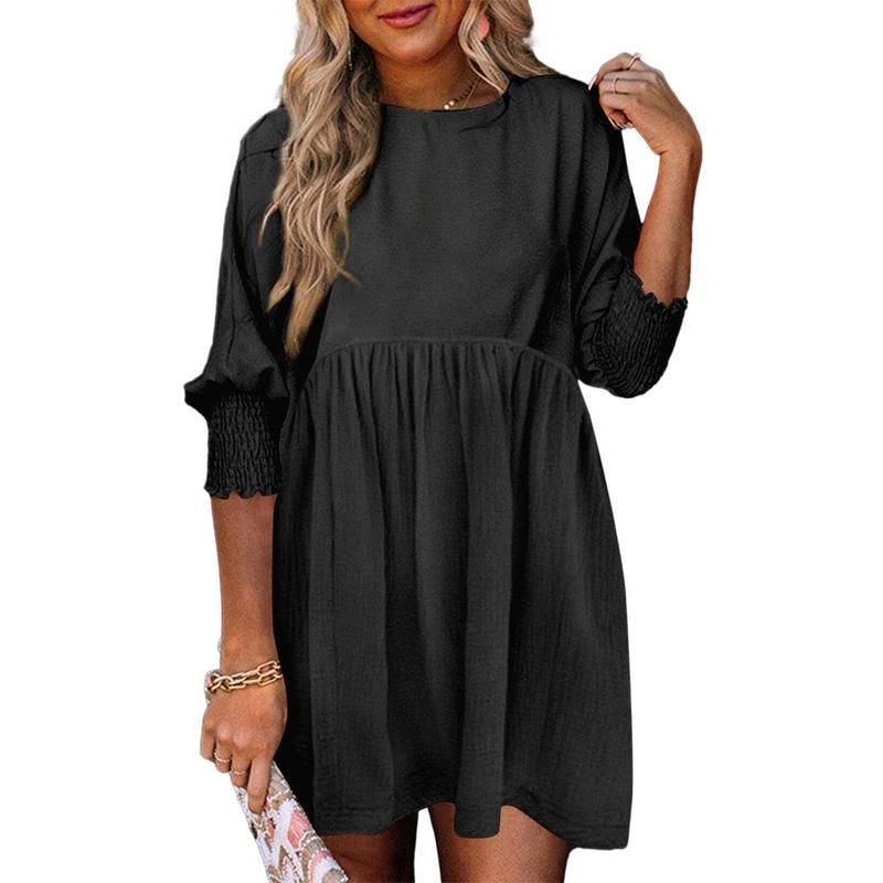 LEA™ – Women’s Casual Black Shift Dress Flowy Crew Neck Mini Sundress for Summer