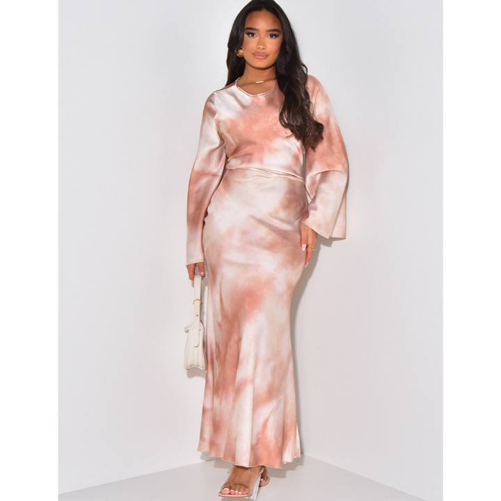 ARIANA™ – Elegant Satin Fitted with Tie Back Maxi Dress
