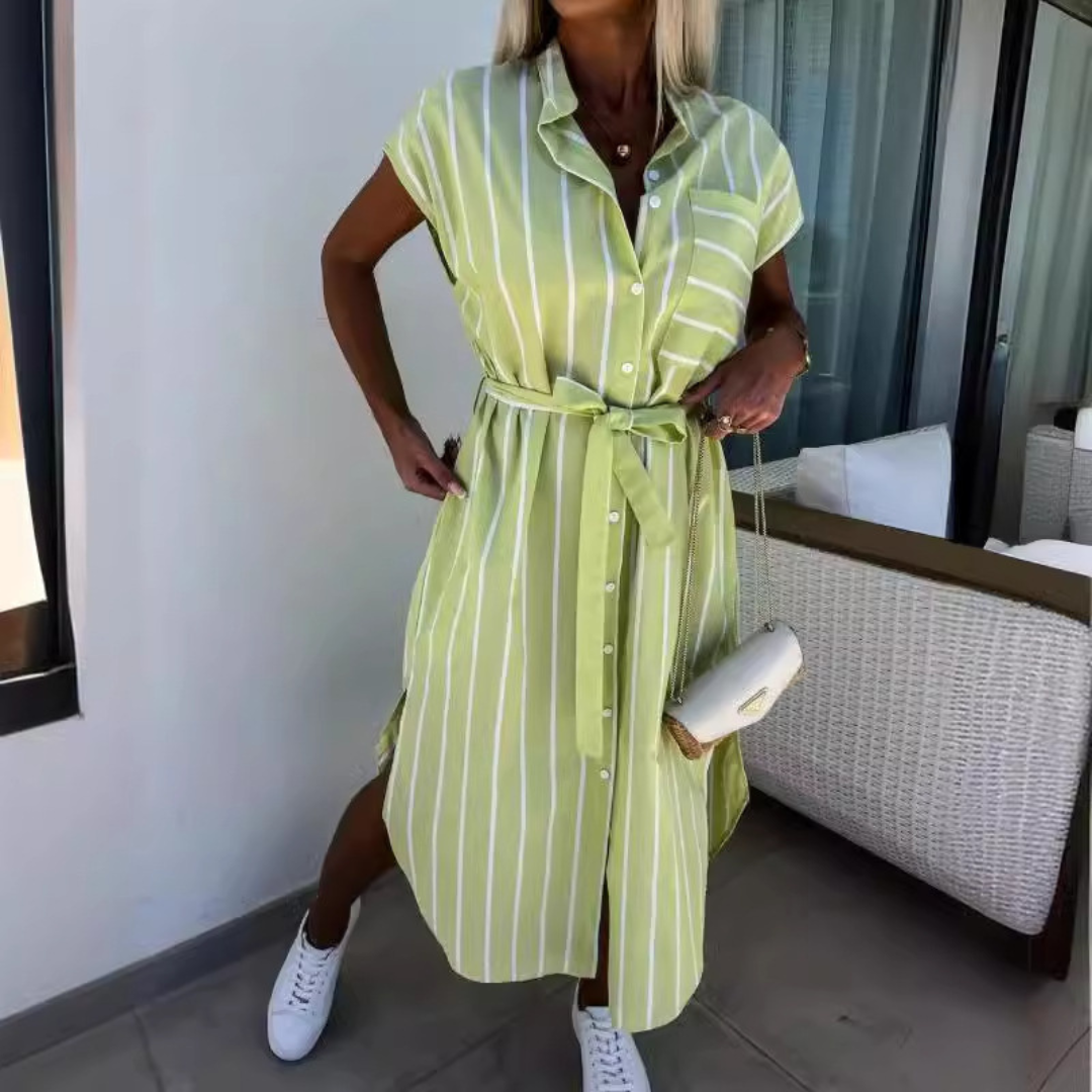 FLORIBETH™ – Comfy Striped Belted Casual Midi Dress