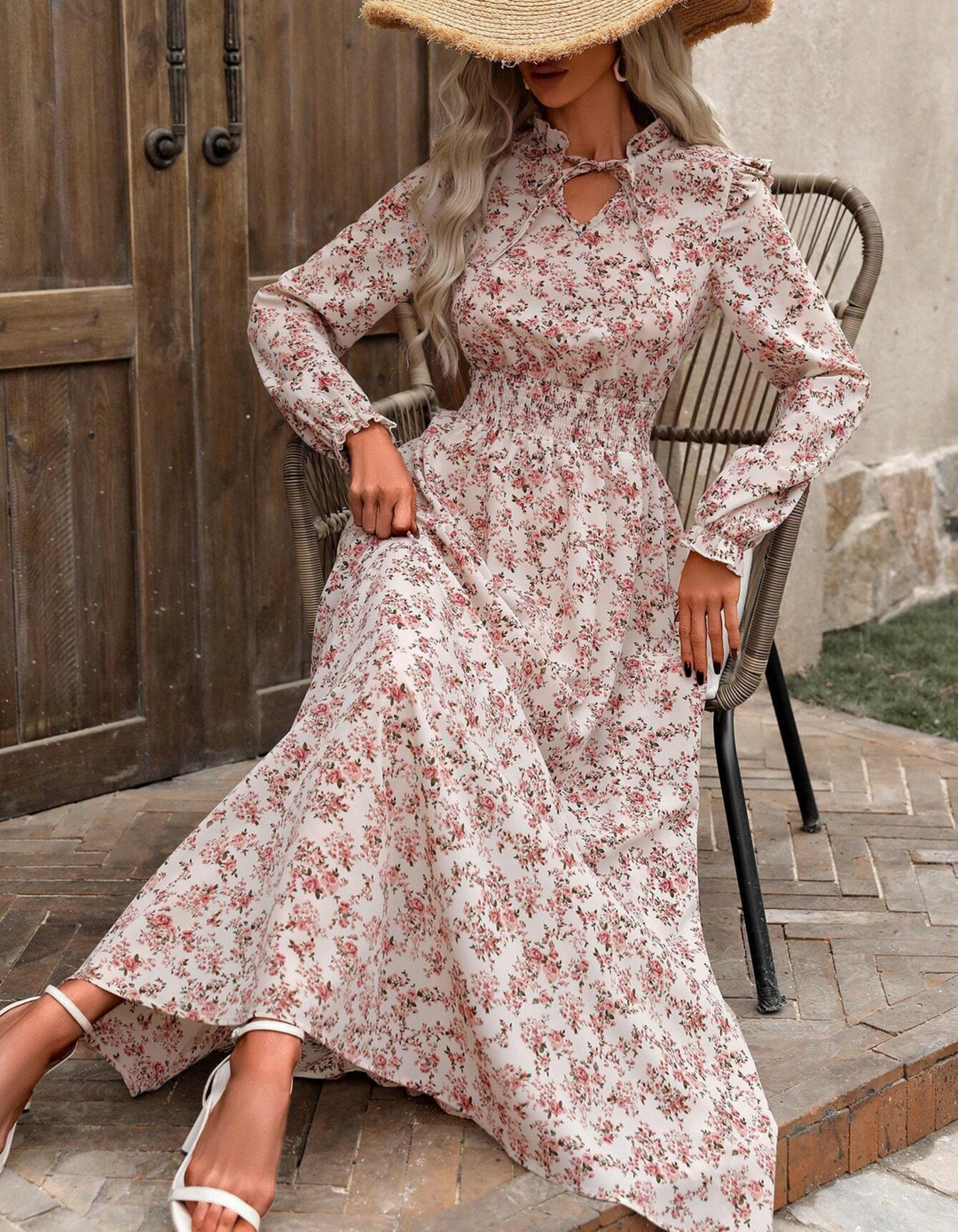 MOREN™ - Elegant Long Sleeve Floral Print A-Line Dress