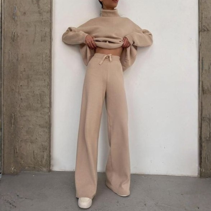 TADUM™ - Cozy Long Sleeve Turtleneck Top and Wide Leg Pants Set