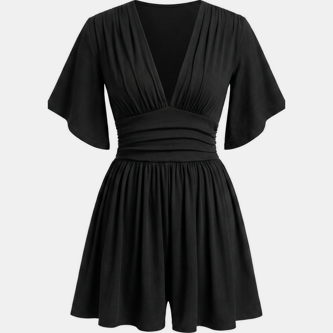 Women's Ruched High Waist Wide Leg V-Neck Summer Romper