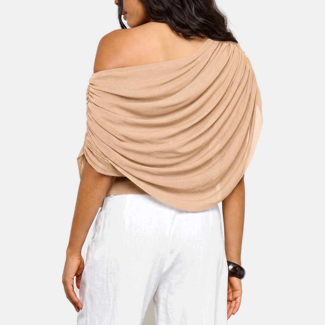 Women's Cape Style Draped Off Shoulder Cropped Blouse
