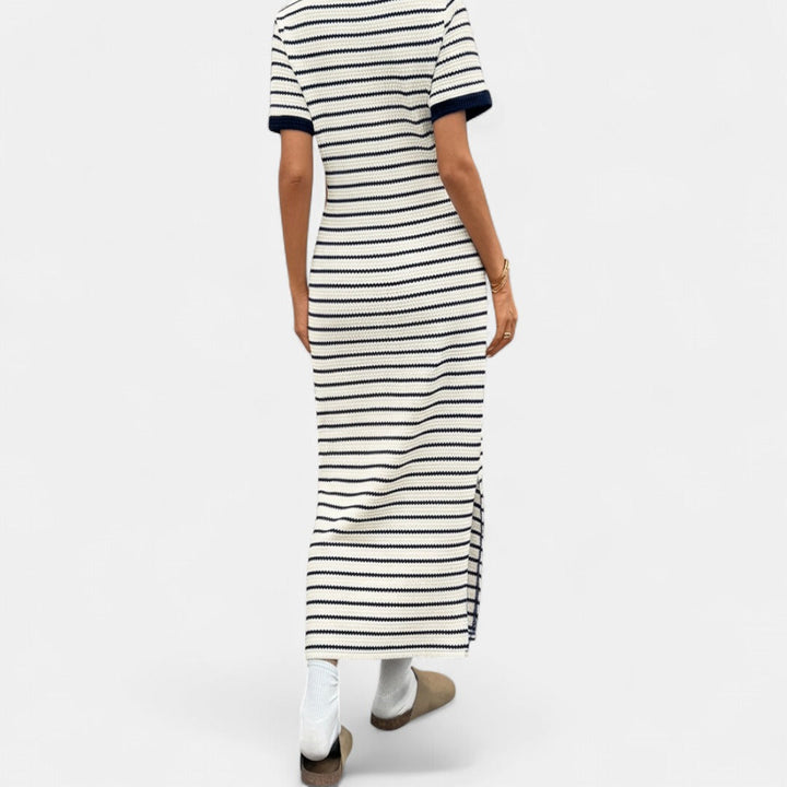 PALLIE™ – Polo Neck Striped Knit Dress