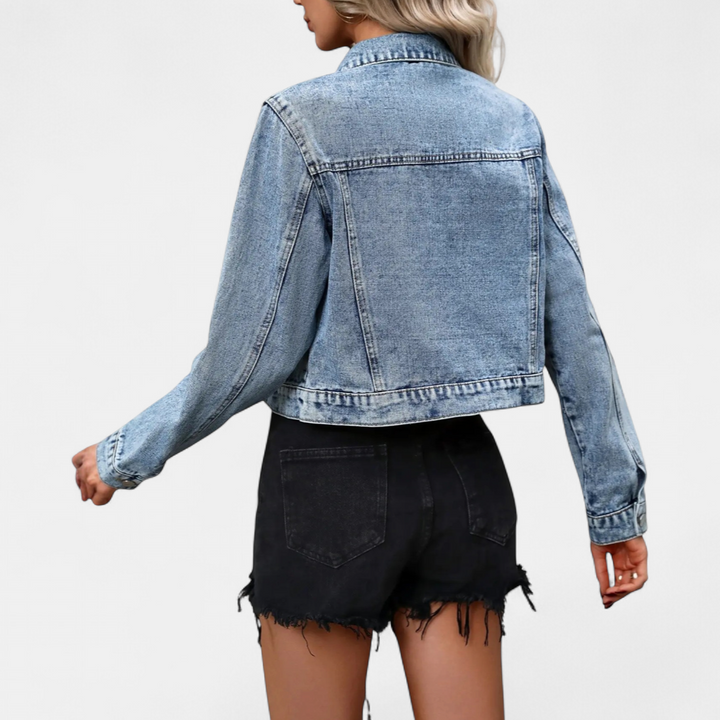 PAXTON™ – Pearl-Studded Short Denim Jacket