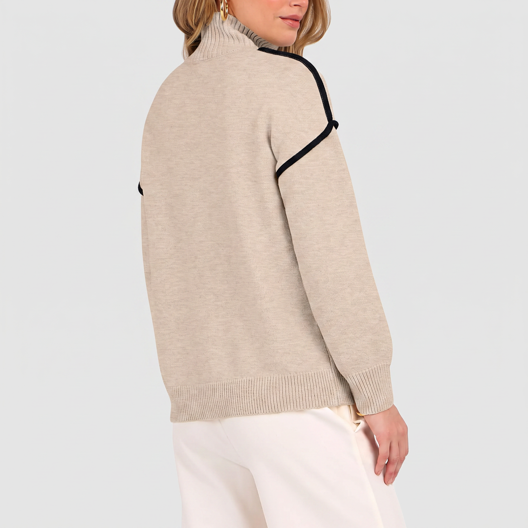 Women's Color Block Half Zip Knit Pullover Sweater