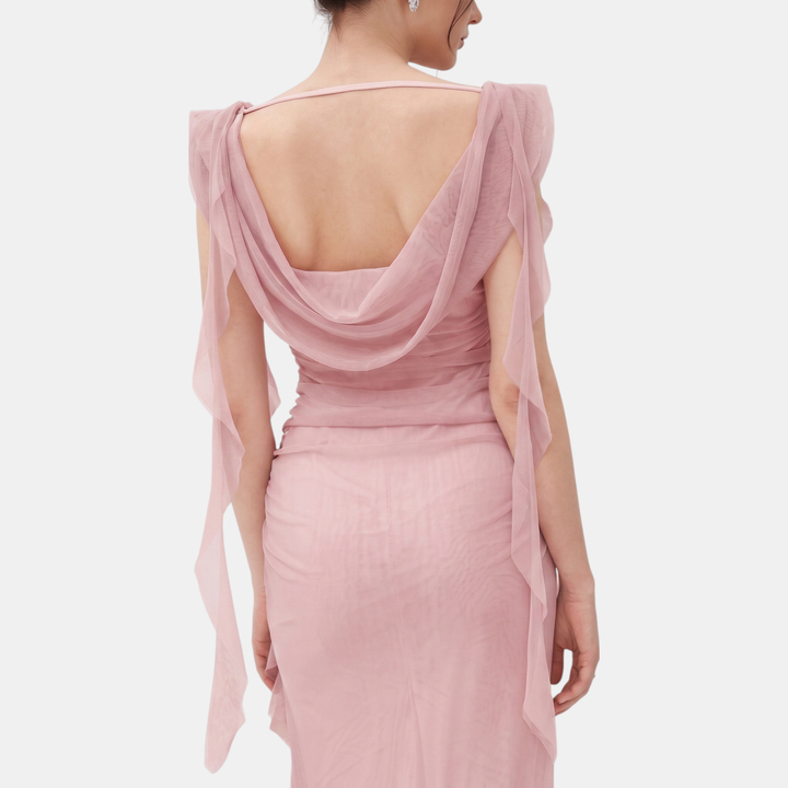 Women's Ruffle Hem Open Back Sleeveless Ruched Maxi Dress