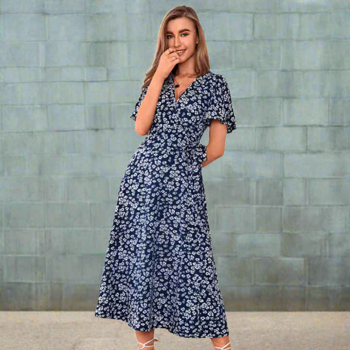 DALISAY™ -  Plus Size V-Neck Flounce Sleeve Summer Dress