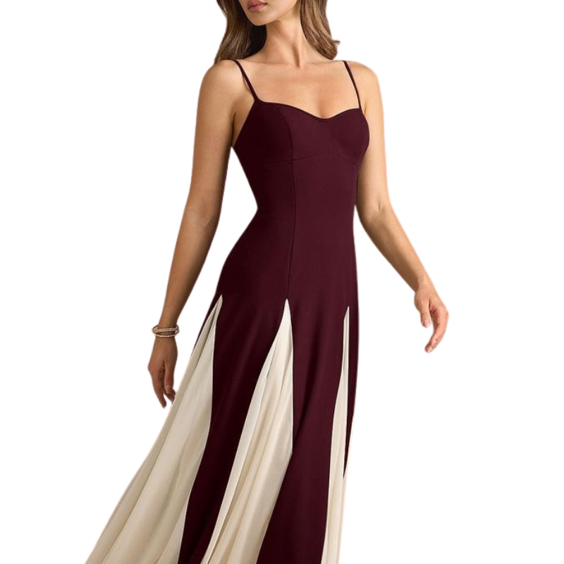 BEATRIX™ – Elegant A-Line Crepe & Chiffon Maxi Dress