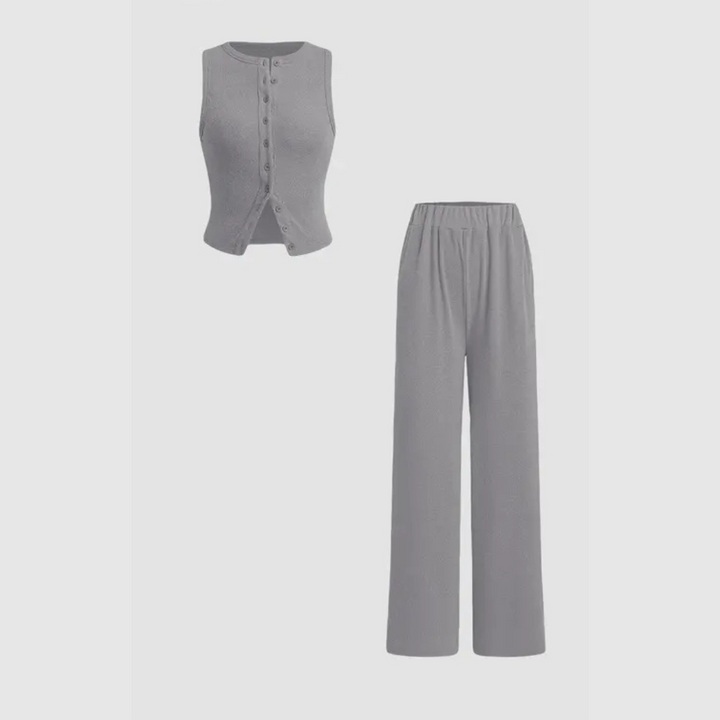 CLAIRE™ - Elegant Ribbed Button Tank and Pants Set