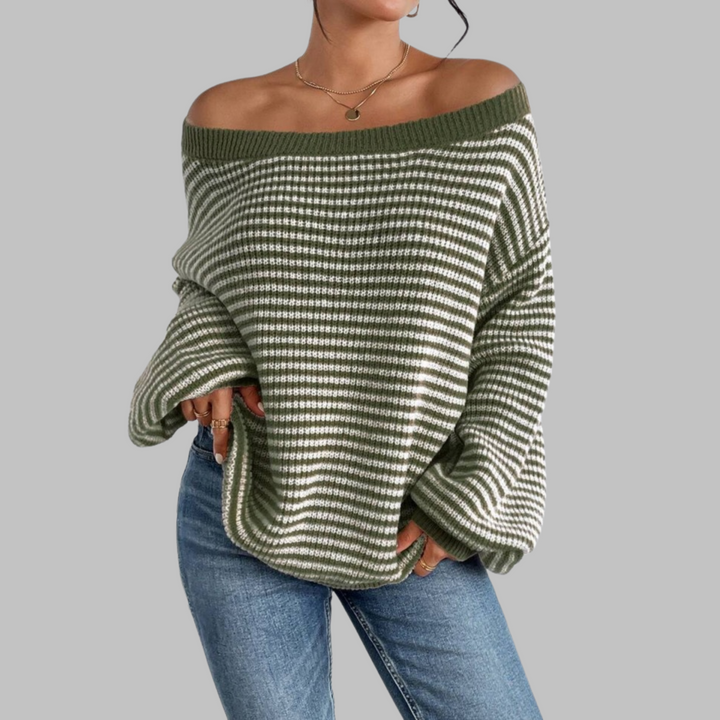 SURI™ - Casual Striped Drop Shoulder Long Sleeve Sweater