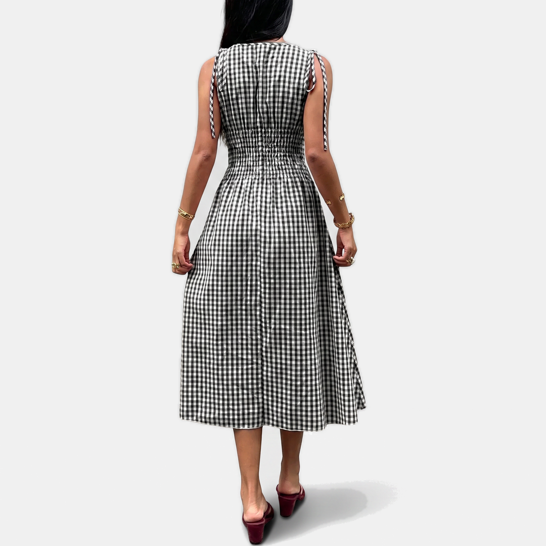 Women's Smocked Waist Tie Shoulder Woven Midi Dress