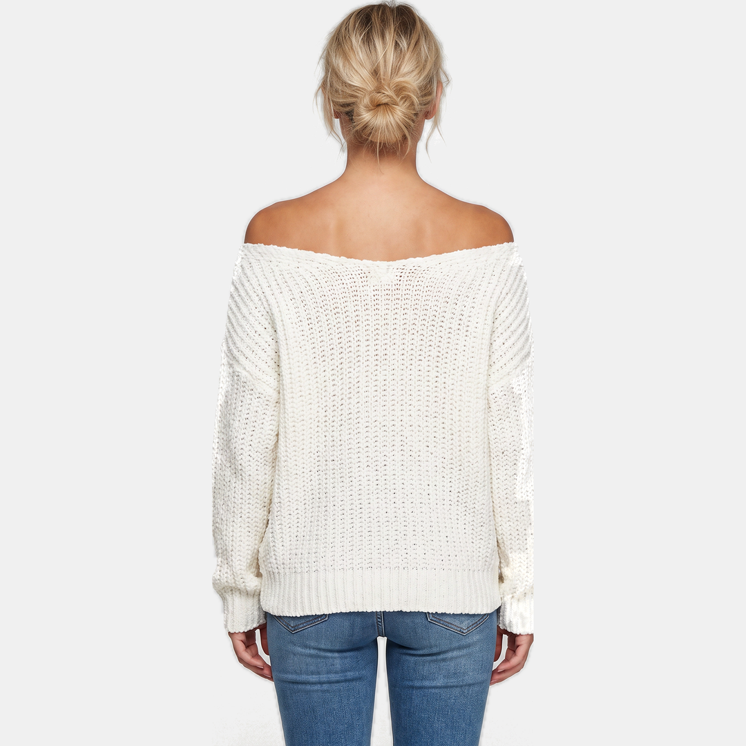 Women's Drop Shoulder Hollow Knit Pullover V-Neck Sweater
