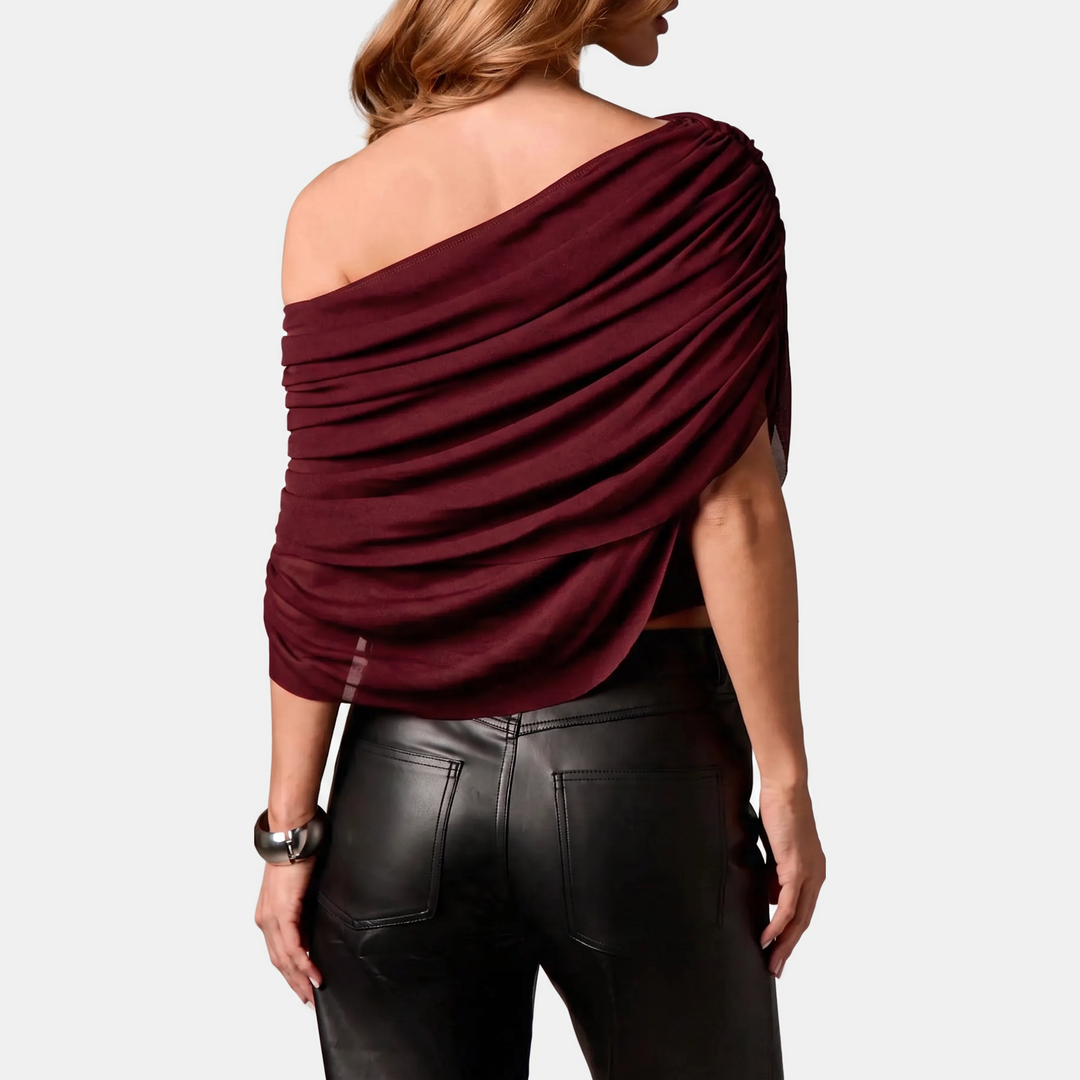 Women's Cape Style Draped Off Shoulder Cropped Blouse