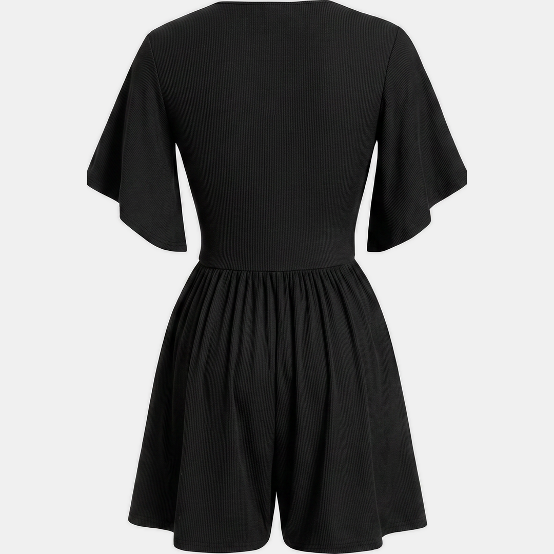 Women's Ruched High Waist Wide Leg V-Neck Summer Romper
