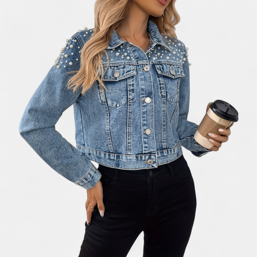 PAXTON™ – Pearl-Studded Short Denim Jacket