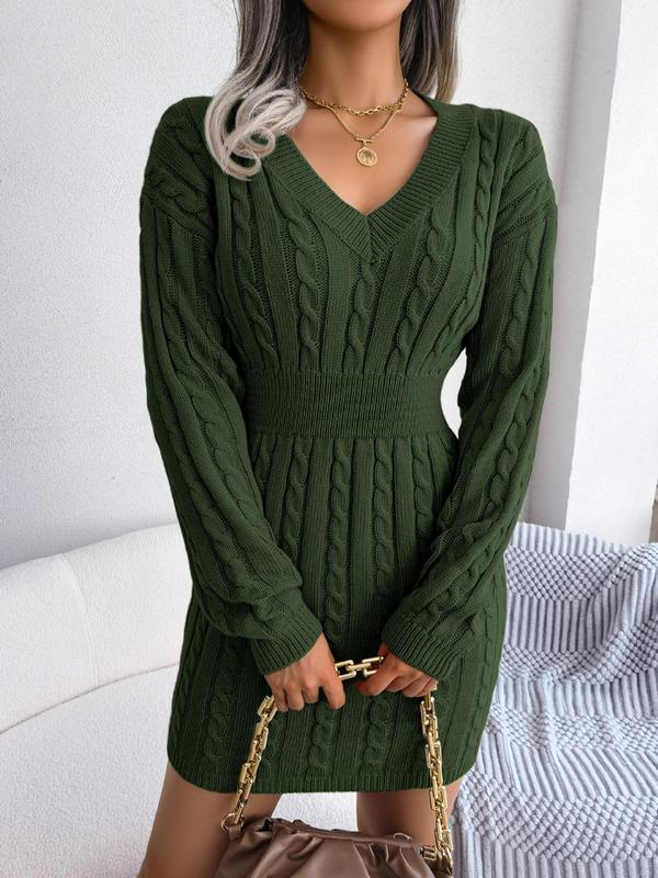 HOLLY™ - Cozy Long Sleeve V-Neck Cable Knit Sweater Dress
