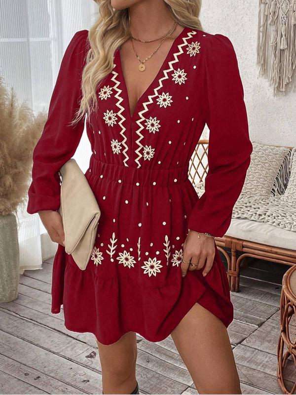 LOTTIE™ - Elegant Embroidered Long Sleeve Casual Dress