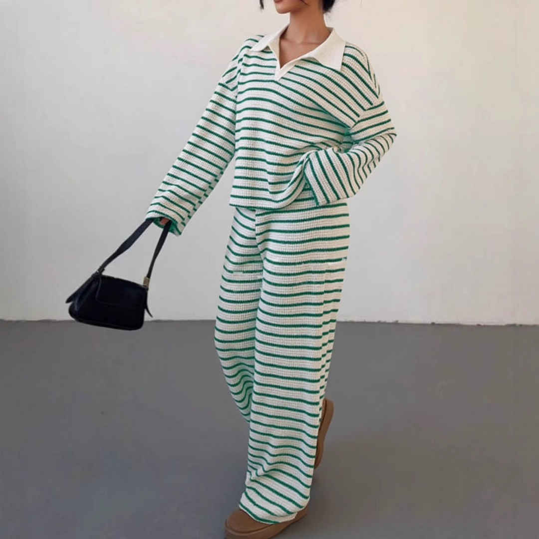SALI™ - Casual Striped V-Neck Long Sleeve and Pants Set