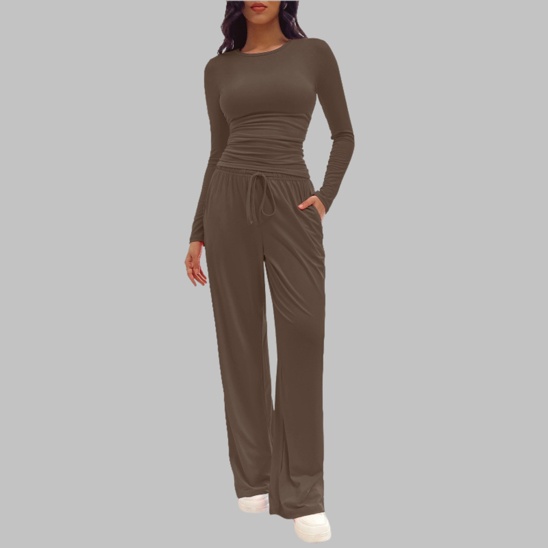 JANNY™ - Casual Long Sleeve Top and Wide Leg Pants Set