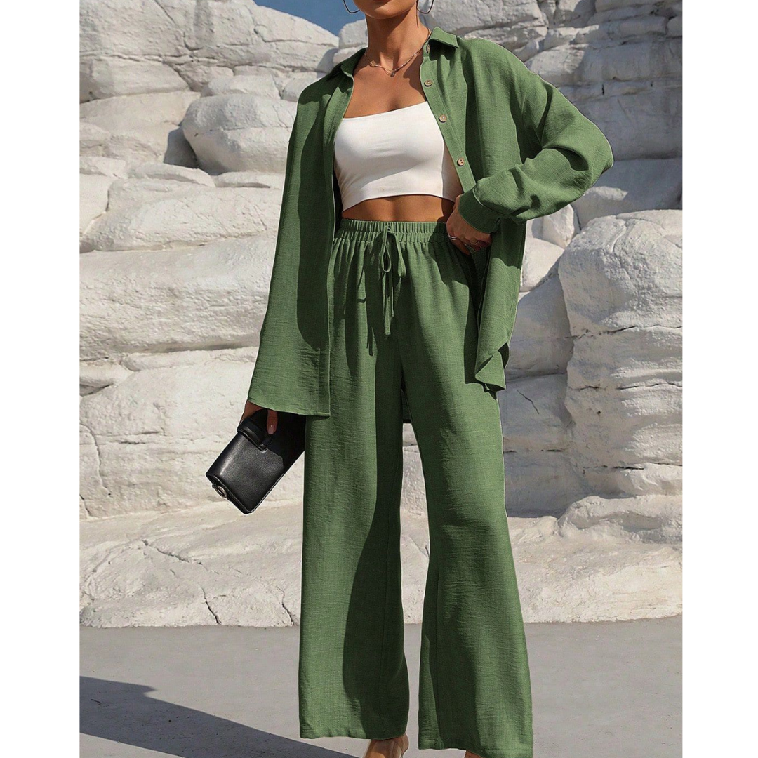 VANORA™ – Comfy Long Sleeve Blouse and Trouser Co-ord Set