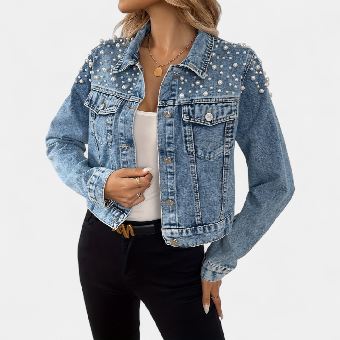 PAXTON™ – Pearl-Studded Short Denim Jacket
