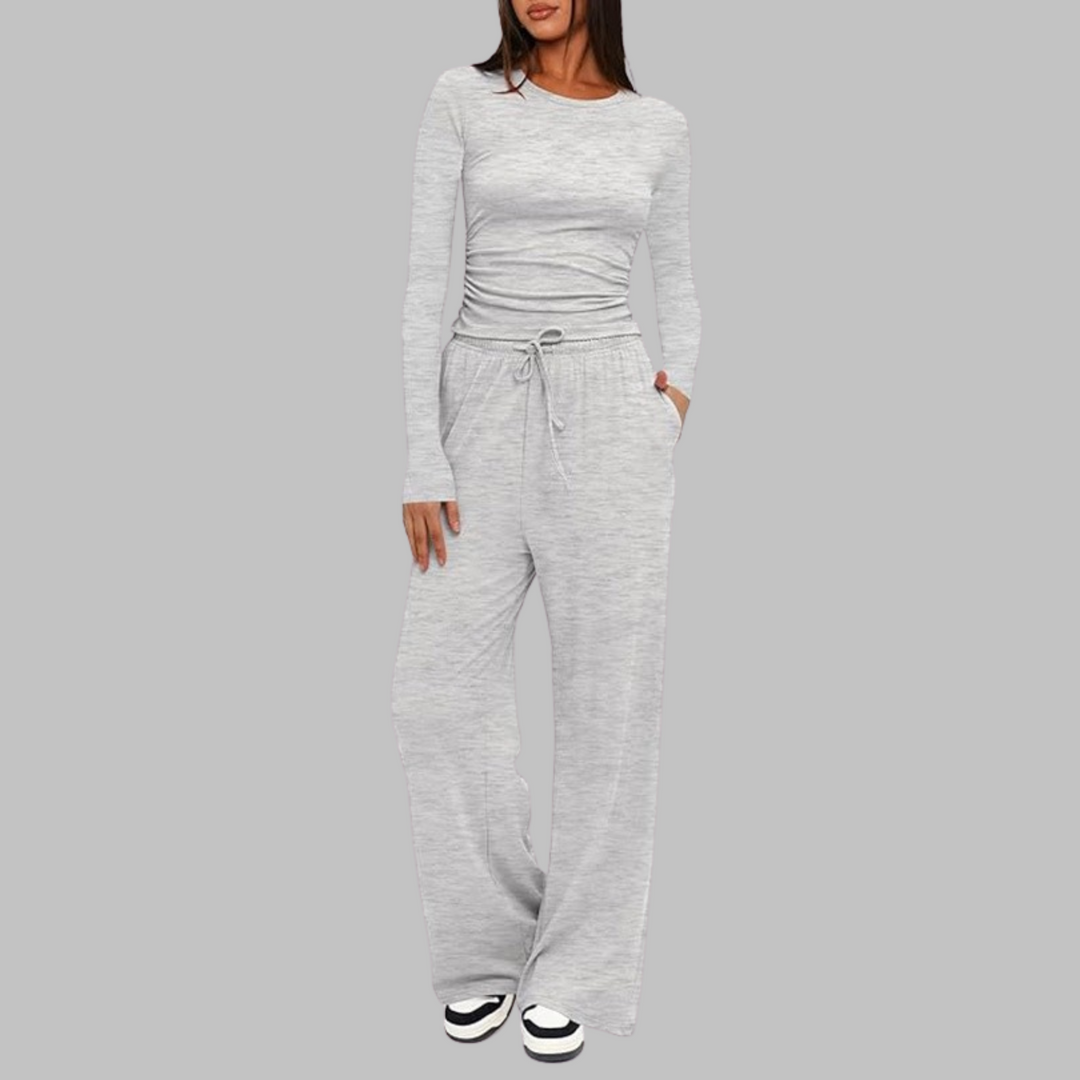 BELLE™ - Casual Long Sleeve Top and Wide Leg Pants Set